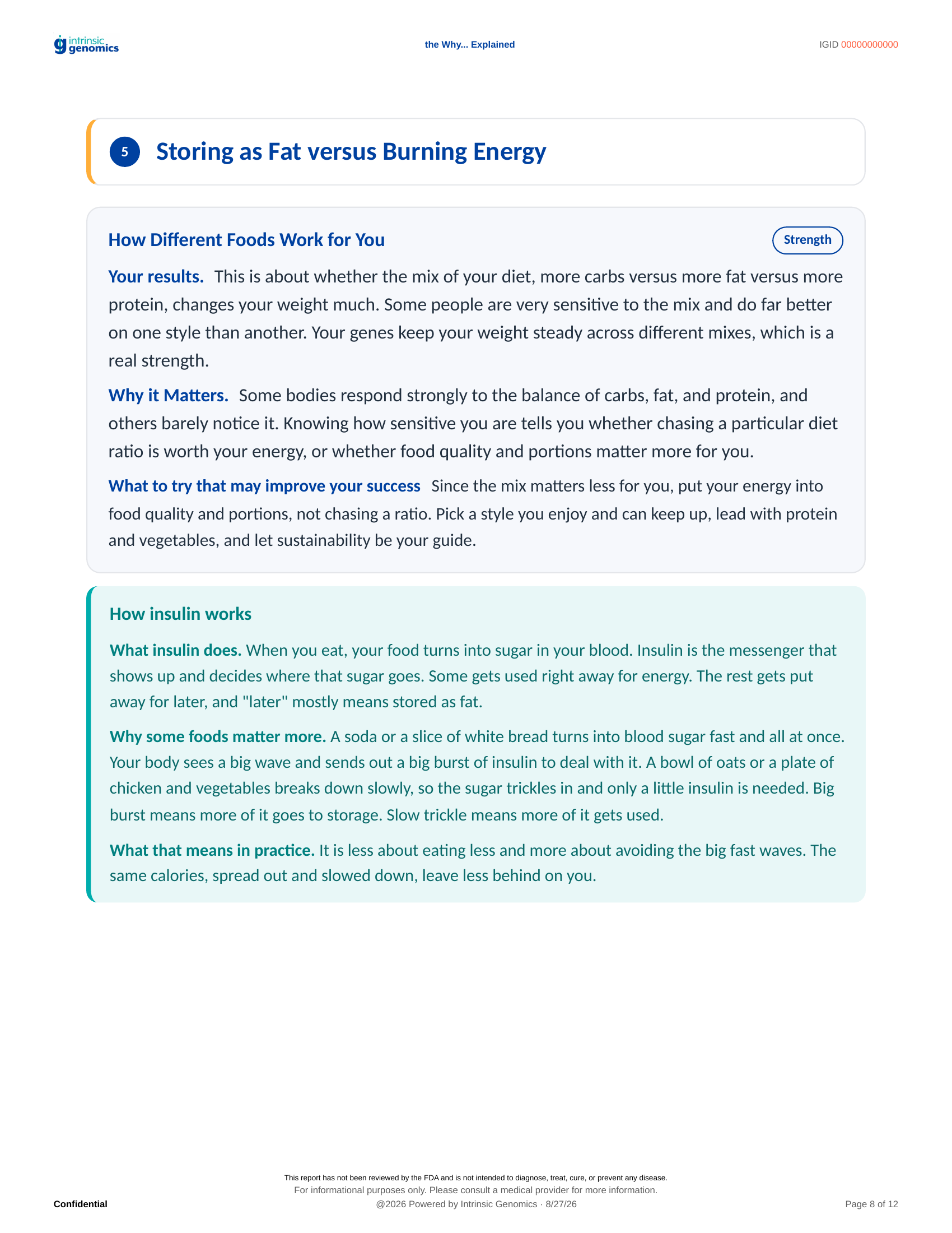 Storing versus burning, with a plain-language insulin explainer